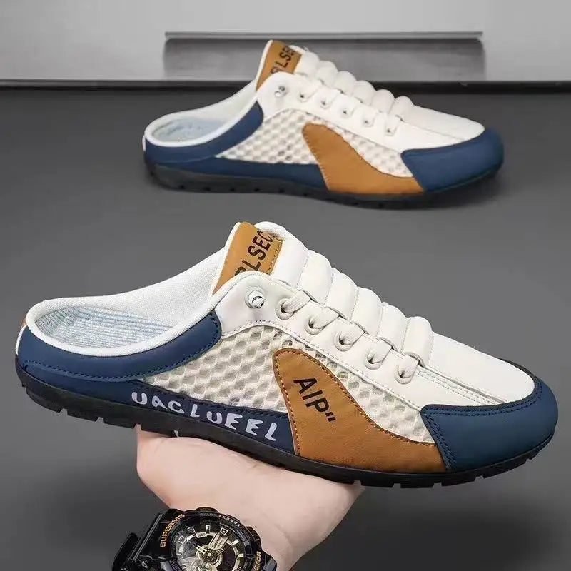 UrbanFlex Tênis masculinos casuais e confortáveis, calçados estilo half carrier para o verão de 2025, com sola macia, estilo beanie slip-on