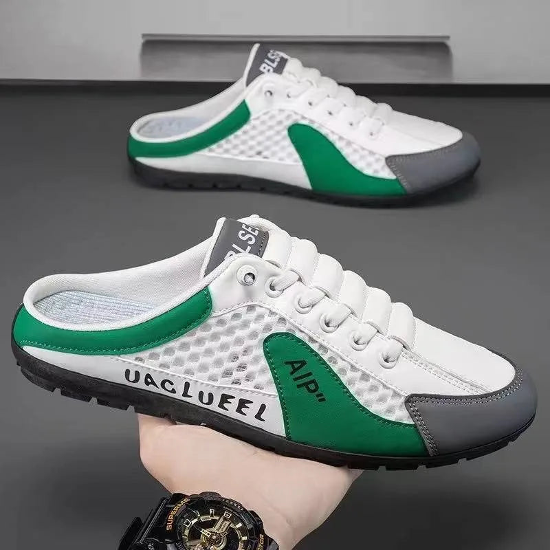UrbanFlex Tênis masculinos casuais e confortáveis, calçados estilo half carrier para o verão de 2025, com sola macia, estilo beanie slip-on