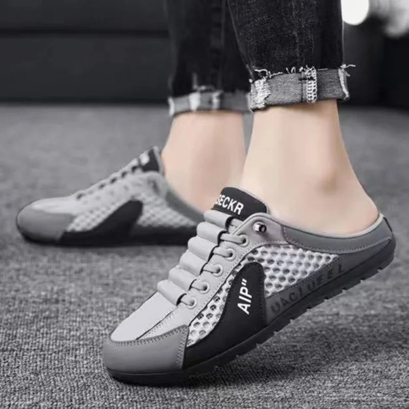 UrbanFlex Tênis masculinos casuais e confortáveis, calçados estilo half carrier para o verão de 2025, com sola macia, estilo beanie slip-on