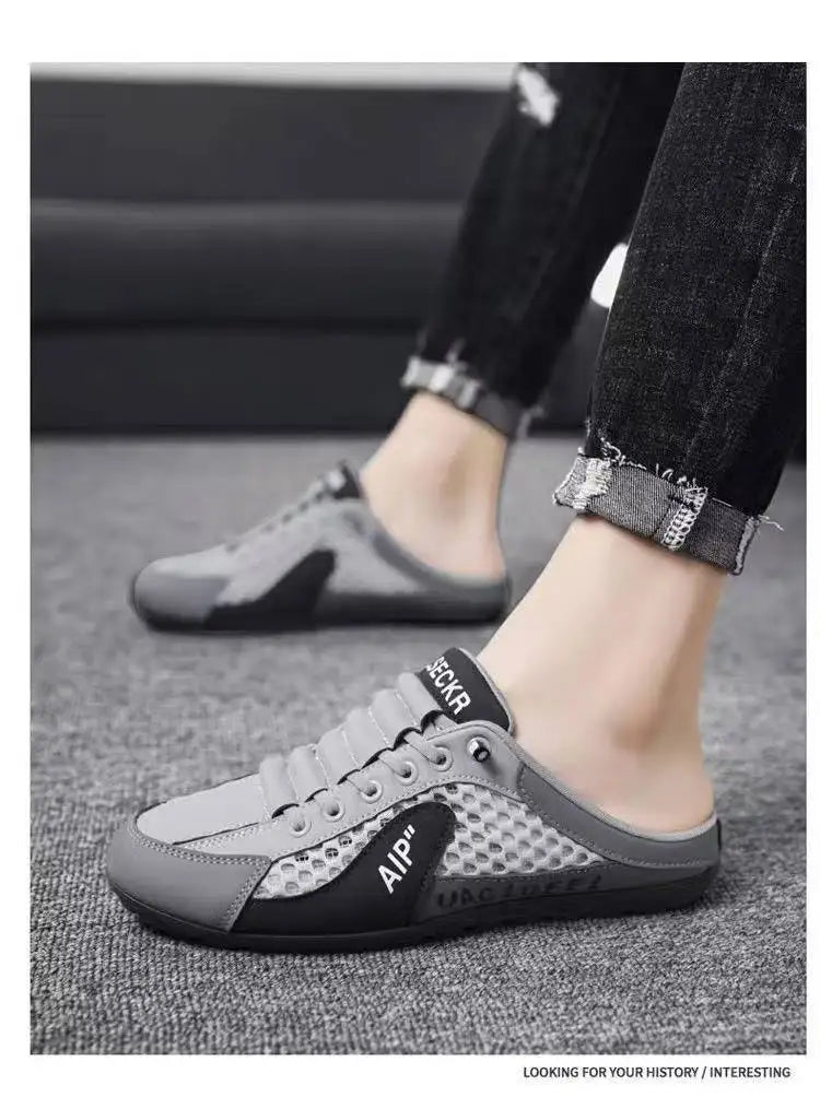 UrbanFlex Tênis masculinos casuais e confortáveis, calçados estilo half carrier para o verão de 2025, com sola macia, estilo beanie slip-on